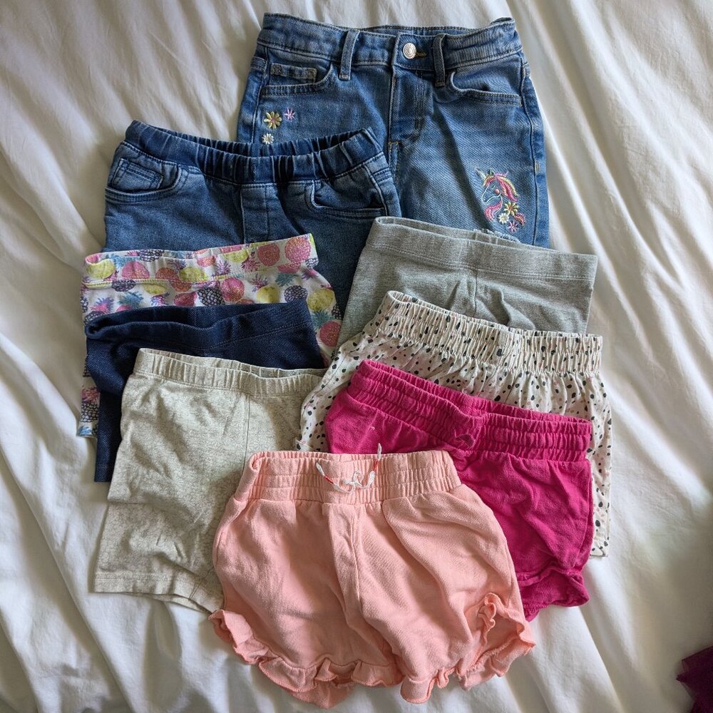 Bundle of 9 pairs of shorts / denim, bike shorts, elastic waist